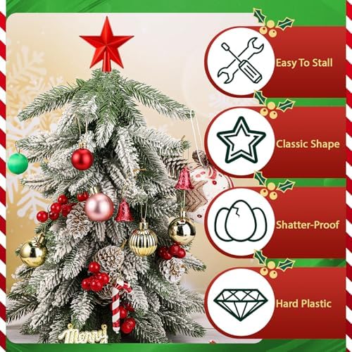 Hanaive 3 Pcs Mini Christmas Tree Topper Small Star Christmas Treetop Ornaments for Mini Tree Holiday Decorative Star for Xmas Home Decor(Red,2.36 Inch) - Image 4