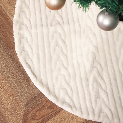 Christmas Tree Skirt 48 Inch Snowy White Thick Faux Fur White Tree Skirts Snowy & Thick for Xmas Year Party Holiday Home Decorations (Large) by AWISUK
