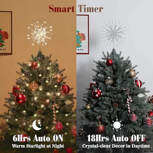 Lewondr 12" Crystal Lighted Christmas Snowflake Tree Topper, Silver - Image 4