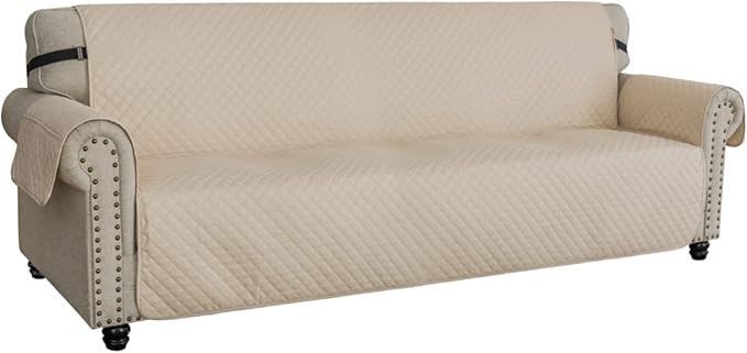 XINEAGE Oversized Sofa Cover Waterproof Couch Covers for 3 Cushion Couch, Soft Washable Slipcover with Pockets & Non-Slip Elastic Straps, Thick Furniture Protector (XL-Sofa, Beige)