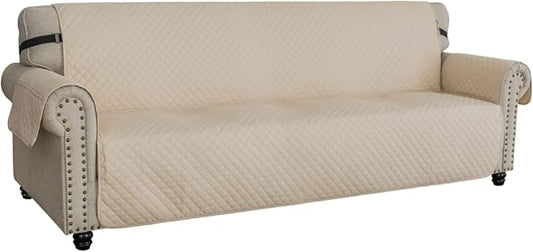 XINEAGE Oversized Sofa Cover Waterproof Couch Covers for 3 Cushion Couch, Soft Washable Slipcover with Pockets & Non-Slip Elastic Straps, Thick Furniture Protector (XL-Sofa, Beige)