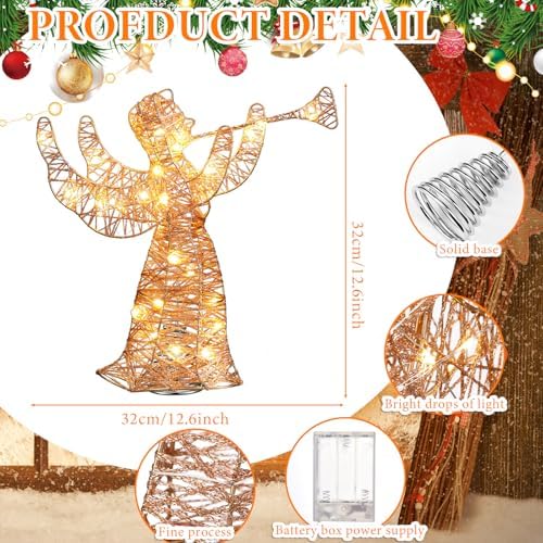 12 Inch Gold Glitter, Angel Christmas Tree Topper - Image 2