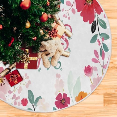 SUABO Spring Flowers 48 Inch Christmas Tree Skirt, Soft Xmas Tree Mat for Party Decoration Holiday Decor Christmas Decorations Indoor Outdoor - Image 5