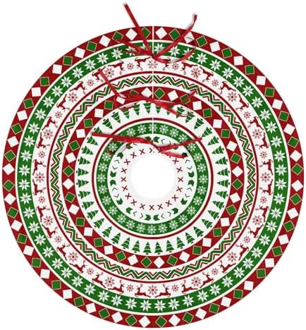 Christmas Decorations Tree Skirt 36 Inch Snowflake Reindeer Red White and Green Xmas Trees Skirts Mat Winter Holiday Party Ornament Indoor Outdoor Rustic Farmhouse Decoration by Wnoesat