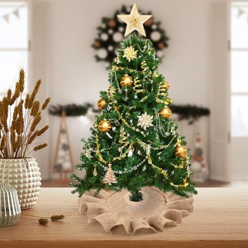 Tatuo 13.8 Inch Mini Tabletop Christmas Tree Skirt Decor, Burlap Tree Skirt by Tatuo