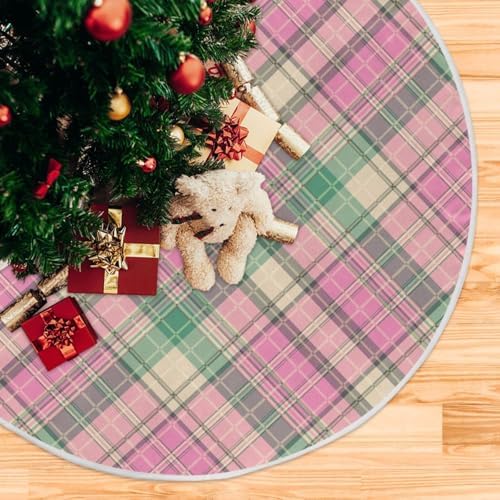 Blueangle 47.2 Inch Pink Green Plaid Christmas Tree Skirt Soft Polyester Skirt for Merry Christmas Party Christmas Tree Decoration - Image 5
