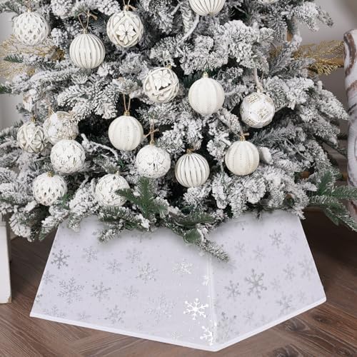 Christmas Tree Collars for Atificial Trees, 24 Inch Snowflake Christmas Skirt, Base Cover,Holiday Home Decor Ring (Snow-Silver, Medium) by SunshineDecor