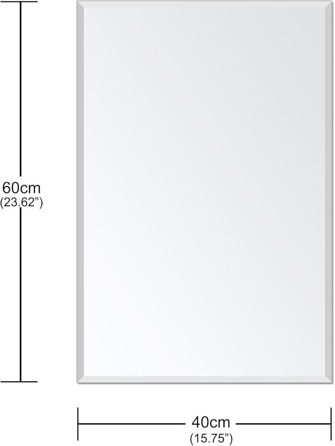 Frameless Bathroom Mirror for Wall, Rectangle Beveled Edge Mirror for Over Sink, Tempered Glass, Shatterproof, Hangs Horizontally or Vertically for Living Room, Entryway, Restroom, 24" x 16"