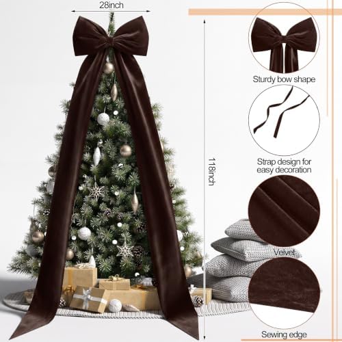 Knitgrip Extra Large Velvet Christmas Tree Topper Bow, Chocolate, 118 Inch - Image 2