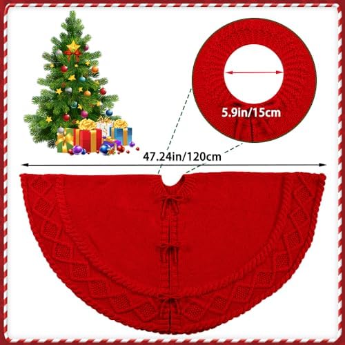 YUJUN 48 in Red Christmas Knitted Tree Skirt for Xmas Home Decoration - Image 2