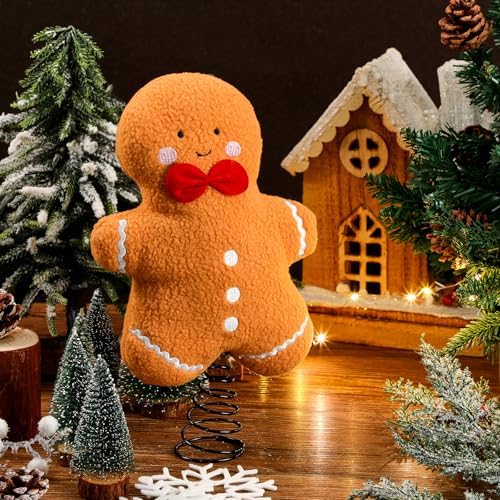 Gejoy Christmas Gingerbread Tree Topper Plush Stuffed Tree Toppers Ornaments for Christmas Party Indoor Xmas Holiday Festive Home Decoration - Image 4