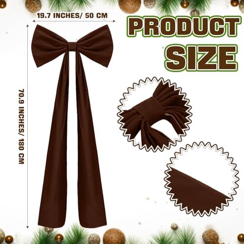 Knitgrip 1 Pack 20x71 in Christmas Large Velvet Bows, Chocolate Brown - Image 2