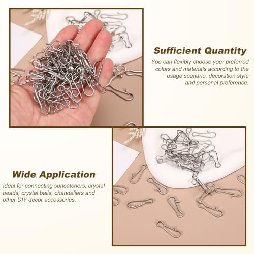 M METERXITY 50 Pack Hook Chandelier Crystal Hooks, 1.18 x 0.35 Inch Connector Clips Pins for Fasten Connecting Crystal DIY, Suncatcher, Chandelier, Ceiling Light Parts [304 Stainless Steel] - Image 4