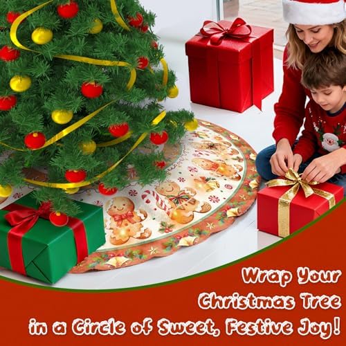 Christmas Tree Skirt with LED Lights, 36 Inch Christmas Skirt Tree Decoration with Gingerbread Man, Christmas Trees Mat for Under Trees Holiday Party Indoor Decorations, Gift for Women Wife Mom - Image 5