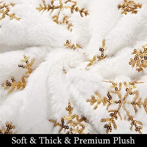 Christmas Tree Skirt, 11 inch Mini White Snowflake Xmas Tree Skirt, Double Layer Faux Snowy Fur with Gold Sequins Skirts Used for Table Top, Birch Table Tree Lights, Christmas Party - Image 5