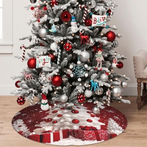 Christmas Tree Skirt Red Christmas Tree Ball Xmas Soft Polyester Holiday Tree Base Cover, Decorative Xmas Tree Mat 48 Inch for Home, School, Office - Image 4