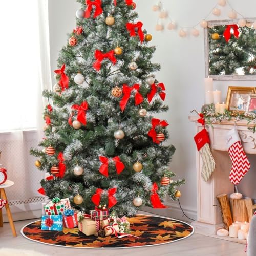 Yellow Maple Leaf 48 Inch Christmas Tree Skirt, Soft Xmas Tree Mat for Party Decoration Holiday Decor Christmas Decorations Indoor Outdoor - Image 4