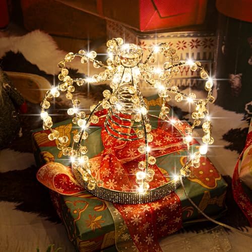LAWOHO Christmas Tree Topper Star, Jeweled Crown with 60 Warm White LED USB Lighted Tree Topper, Xmas Tree Decor with Remote Control 8 Lighting Mode, Timer, Dimmer for Christmas Tree Ornament（Silver） - Image 6