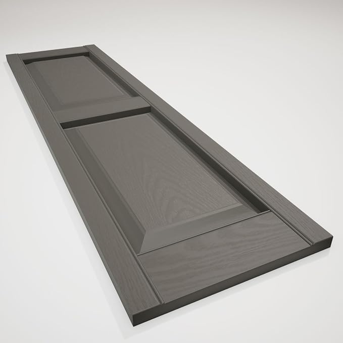 Ekena Millwork Lifetime Vinyl LP2S12X06700TG Standard Two Equal Panel Vinyls, Raised Panel Vinyl Shutters, w/Installation Shutter-Lok's & Matching Screws (Per Pair), 12"W x 67"H, Tuxedo Grey