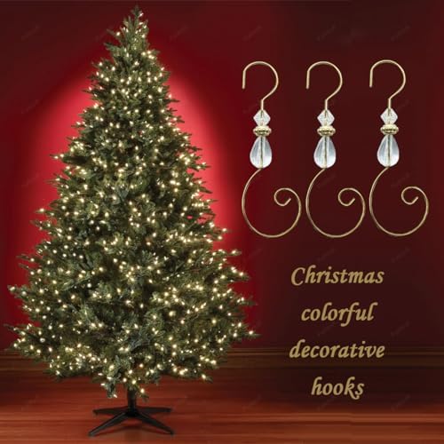 Furimuk 20 Pcs Christmas Ornament Hooks Beaded Hangers with Clear Acrylic Wire Gold S-Shaped Hangers Hook Swirl Hanger Metal Hooks with Crystal Beaded for Crafts Xmas Tree Decoration - Image 2