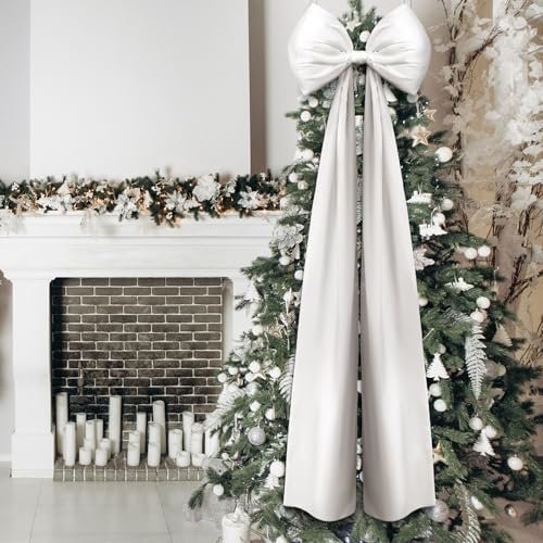 Daifunli 20 x 47 in Giant Satin Bow Christmas Tree Topper,White - Image 6