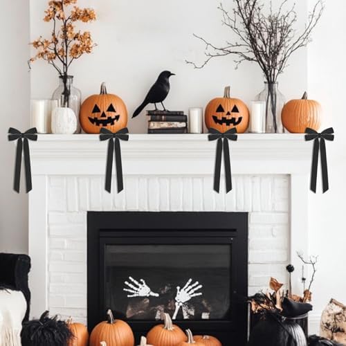 12Pcs Black Velvet Ribbon Bows Halloween Tree Decorations,5in x 10in Christmas Ornaments for Tree Home Party Front Door Wreath Holiday Decor - Image 5