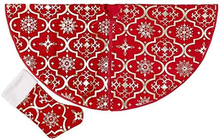 Flash World 48 Inch Large Christmas Tree Skirt Xmas Soft Cover Mat Decor Snowflake Collar Farmhouse Tree Skirt for Holiday Ornaments Party Home Indoor Decorations (Red, 48INCH) - Image 2