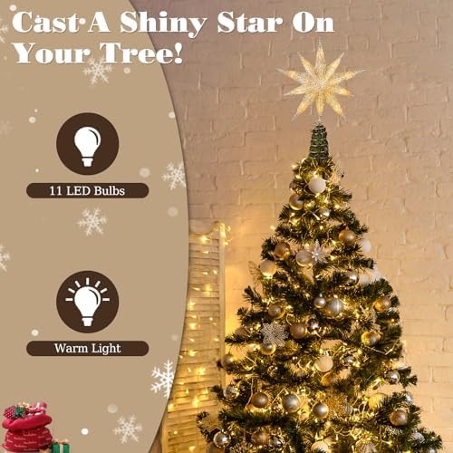 Lewondr Christmas Tree Topper Star, 13inch 10-Point Light Up Xmas Star Treetop with Plug and Remote Control for Home Christmas Decoration, 6H Timer & 8 Lighting Modes, Warm Light, Silver - Image 2