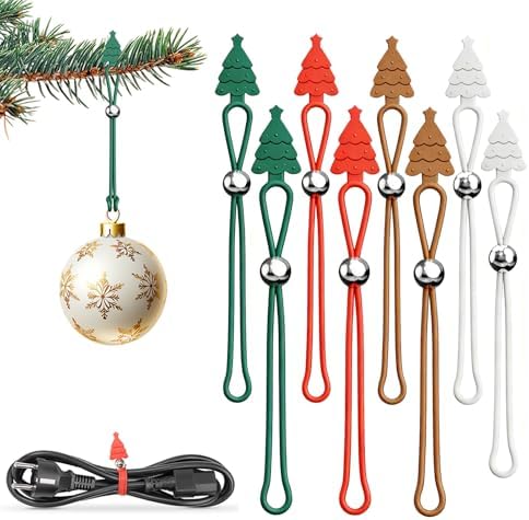 Ornament Hooks for Hanging Christmas Decorations, No-Slip Hanging Hooks for Xmas, Multi-use Silicone Data Cable Organizer, Reusable Ornament Hanger Hooks for Small & Large Ornaments (16) by BYXIWA