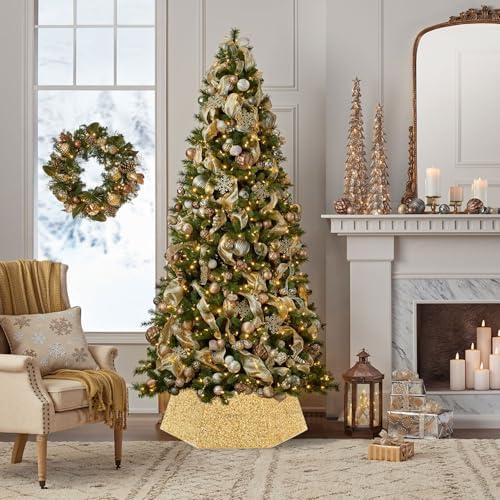 Gold Tree Collar for 9 ft Tree 31.49 Inch Shimmer Christmas Tree Ring Velvet Tree Skirt Cover for Xmas Pencil Tree Holiday Decor - Image 2