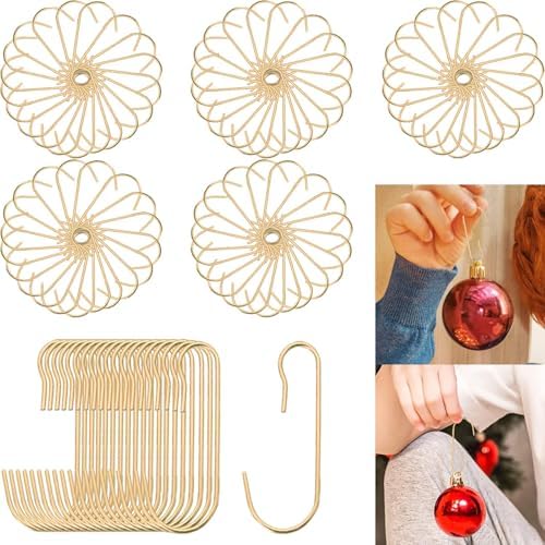 Emopeak Metal Christmas Ornament Hooks for Christmas Halloween Tree Ornament, 120Pcs Christmas Balls Hanging Hook Bendable Hangers 2 x 0.8 Inch C Shape Ornament for Party Decor Gold by Emopeak