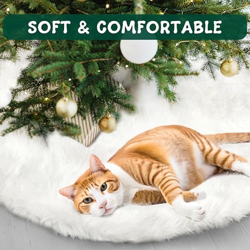 60 Inch Faux Fur Christmas Tree Skirt, Extra Large Fluffy Xmas Tree Skirt for 6 to 9 FT Christmas Trees, Thicker Plush Christmas Decorations - Image 4
