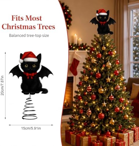 Soulchen Gothic Christmas Tree Topper Metal Black Bat Cat - Image 2