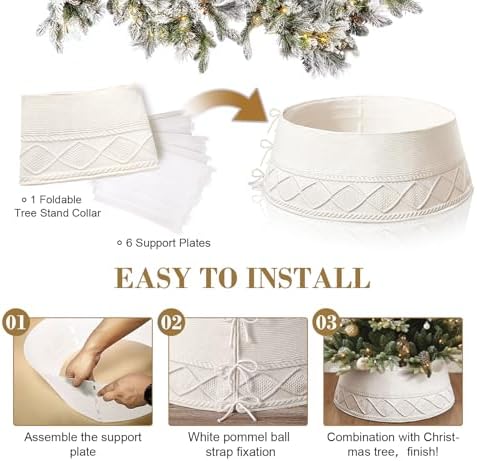 NIBESSER Knit Christmas Tree Collar White 30 Inches Ivory Tree Skirt Ring Tree Basket Plastics Sheets with Collar Cover Holiday Home Party Christmas Tree Decoration Xmas Ornaments - Image 3