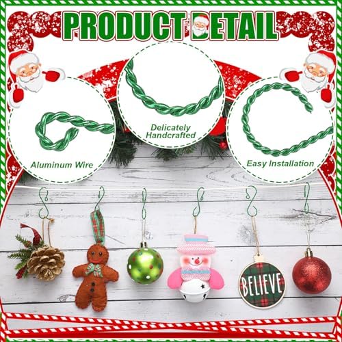 MorningRo 24 Pcs Christmas Ornament Hooks 2'' S Shaped Swirl Hook, Green - Image 3