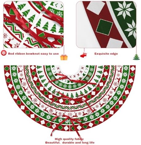 Christmas Decorations Tree Skirt 30 Inch Snowflake Reindeer Red White and Green Xmas Trees Skirts Mat Winter Holiday Party Ornament Indoor Outdoor Rustic Farmhouse Decoration - Image 5