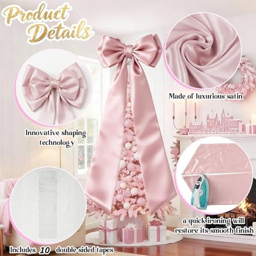 75x19Inch Big Pink Bow Decor Christmas Tree Topper Decor Giant Xmas Tree Toppers Decor Coquette Room Large Bows for Wall Wreath Birthday Party Baby Shower Supplies (Internal Stability Layer) - Image 4