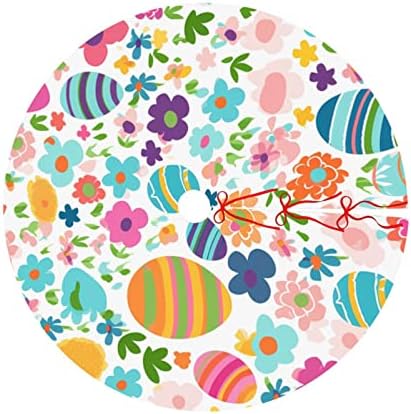 Christmas Tree Skirt, Colorful Easter Egg and Flowers Dot Pattern Happy Easter Day Xmas Large Tree Mat, New Year Festive Holiday Party Decorations 36" inches - Image 4
