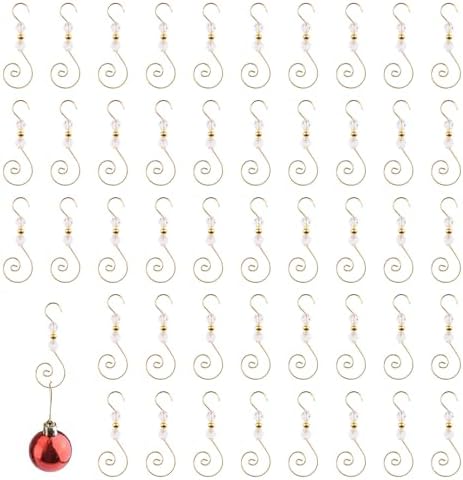 INCREWAY 100PCS Christmas Ornament Hooks, S-Shaped S-Shaped Hangers, Decorative Hooks with Crystal Beads for Hanging Ornaments, Christmas Stockings (Golden) by ForHome