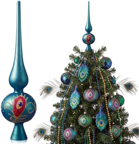 Gejoy Mercury Glass Christmas Finials Tree Topper Peacock Blue Ornaments by Unknown