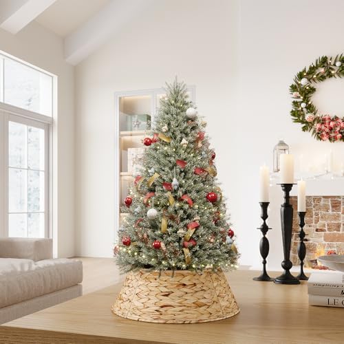 ELYKEN 13 Inch Mini Christmas Tree Collar, Stylish Hyacinth Tree Skirt for Artificial Trees, Rustic Farmhouse Wicker Tree Base Cover with Cord Cut-Out for Home Decor - Image 2