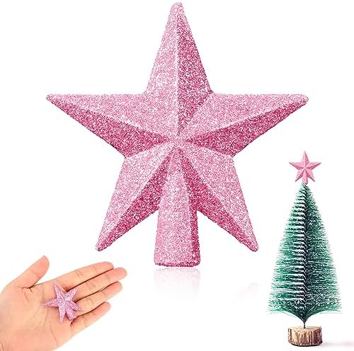 Hanaive Christmas Tree Topper Mini Star Small,Pink,1.77 Inch,Glitter by Hanaive