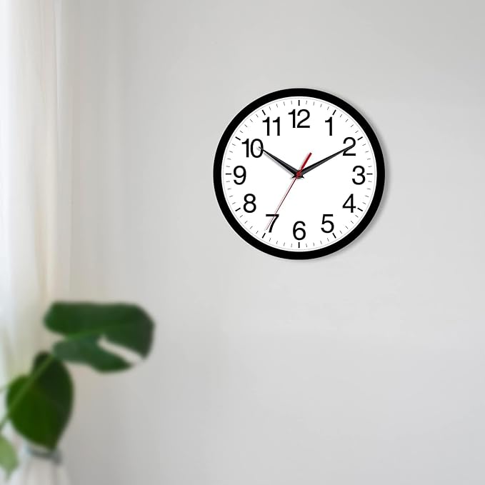 14 Inch Wall Clock Modern Battery Operated Silent Non Ticking Large Analog Clock for Living Room Office Home Bedroom Kitchen Bathroom(Black)