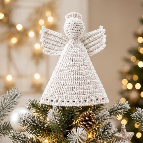 Syhood 10 Inch Crochet Angle Christmas Tree Topper Boho Christmas Ornament Farmhouse Holiday Xmas Decor for Xmas Trees Ornament Party Decoration by Syhood