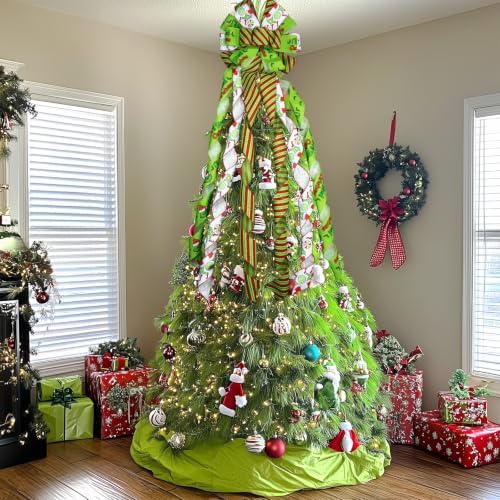 Large Christmas Tree Topper Bow 52x13 Inch, Pre-Tied Wired Wreath Ribbon - Image 5