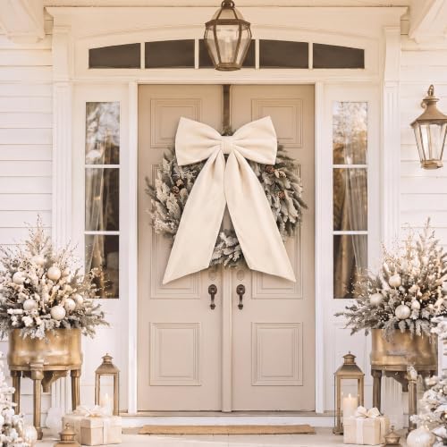 HunnmingRe 20 x 30 Inches Cream Large Velvet Bow Decor Giant Bow Party Decorations for Wall Backdrop Wedding Bridal Shower Birthday Party Room Home Wreath & Door Hanging Decorations - Image 6