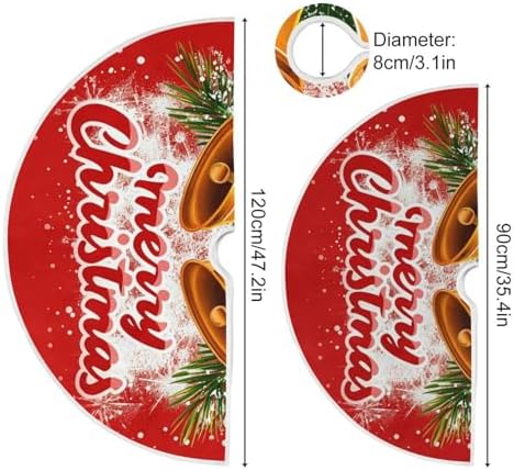 Christmas Bells Bow Christmas Tree Skirt Large Xmas Tree Skirts Decorations 48 in Burlap Tree Mat Cover for 4 ft Trees Holiday Party - Image 4