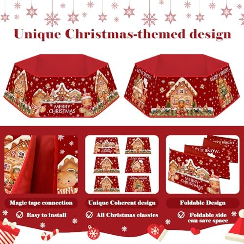Christmas Tree Collar, Gingerbread Man Xmas Tree Collar with Gingerbread House, Winter Christmas Tree Base Cover Decorations for Home Party Holiday - Image 6