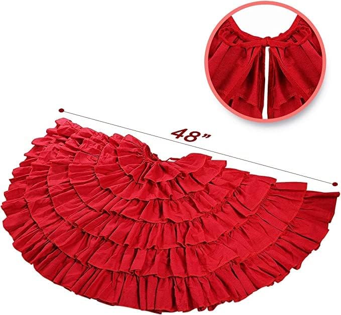 Large Red Ruffle Christmas Tree Skirt, 48'' Rustic Farmhouse Decorations - Image 5