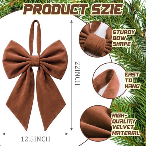 Janinka Brown Christmas Tree Topper Bow 22" Big,Velvet - Image 3